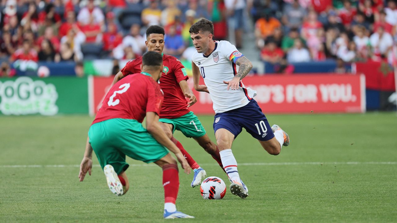 Christian Pulisic playing against Morocco in June.
