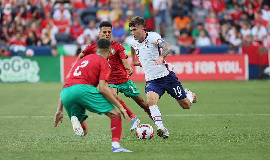 Christian Pulisic playing against Morocco in June.