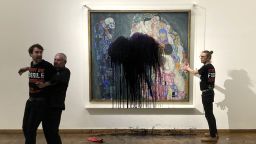 Activists from Last Generation splashed a Gustav Klimt painting with black paint.