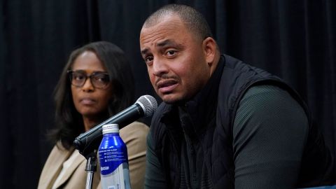 University of Virginia Athletic Director Carla Williams, left, and head football coach, Tony Elliott, speak to the media during a news conference November 15.
