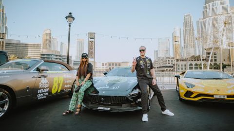 Maximillion Cooper (right) and his wife, Grammy award-winning rapper Eve, who waved the starting flag in Dubai.