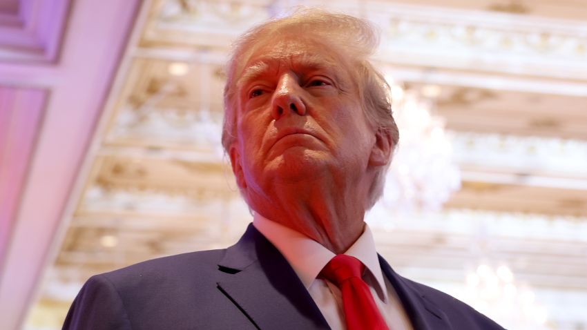 PALM BEACH, FLORIDA - NOVEMBER 08: Former U.S. President Donald Trump speaks to the media during an election night event at Mar-a-Lago on November 08, 2022 in Palm Beach, Florida. Trump spoke as the nation awaits the results of voting in the midterm elections.  (Photo by Joe Raedle/Getty Images)