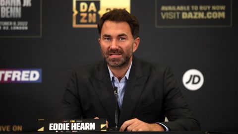 Hearn during a press conference at the Canary Riverside Plaza Hotel London after Matchroom announced that the fight between Eubank Jr. and Benn was postponed.