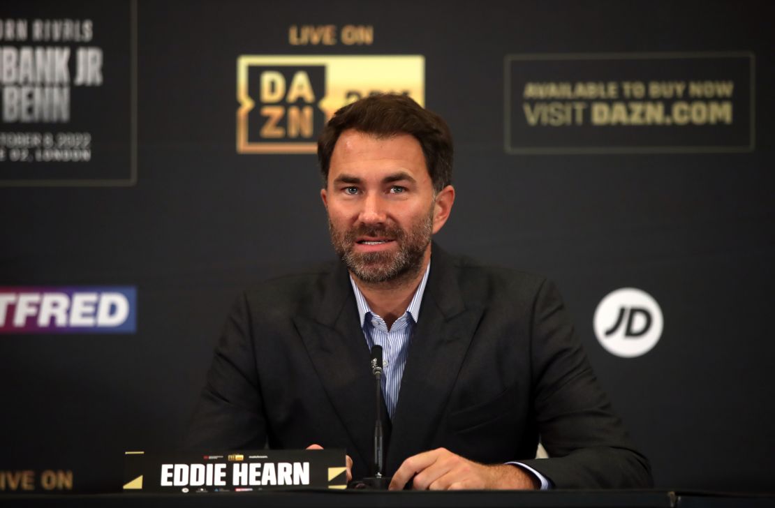 Hearn during a press conference at the Canary Riverside Plaza Hotel London after Matchroom announced that the fight between Eubank Jr. and Benn was postponed.
