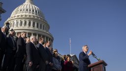 WASHINGTON, DC - NOVEMBER 17: House Minority Leader Rep. Kevin McCarthy (R-CA) speaks outside the U.S. Capitol November 17, 2021 in Washington, DC. McCarthy and other members of the Republican caucus spoke on U.S. President Joe Bidens domestic agenda as his Build Back Better initiative nears a vote in the House. (Photo by Drew Angerer/Getty Images)