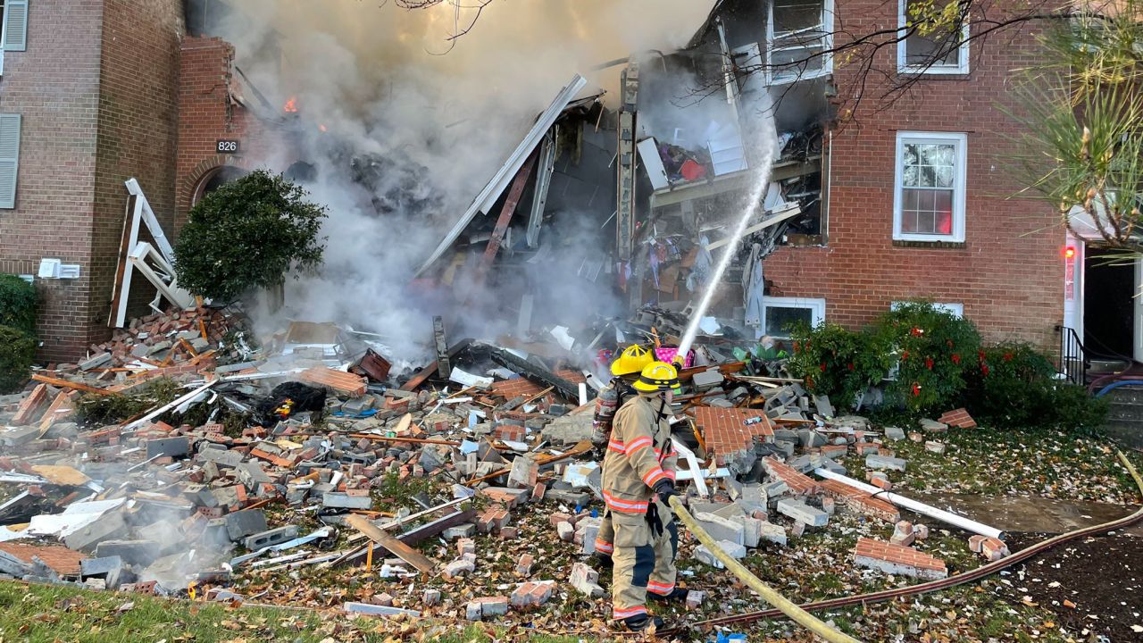 Firefighters work to douse a blaze at a Montgomery County, Maryland, condo building. 
