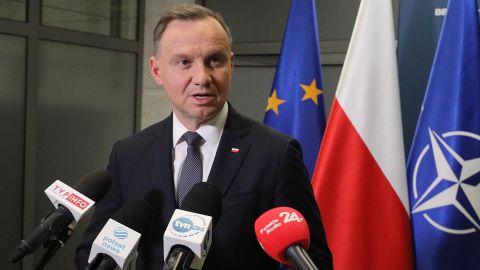 Polish President Andrzej Duda speaks during a press conference in Warsaw, Poland, 16 November 2022.