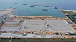 Aerial photo taken on Nov. 19, 2021 shows the Lekki Deep Sea Port under construction in Lagos, Nigeria. TO GO WITH "Nigeria's first deep sea port to attract revenues worth 201 billion USD: minister"