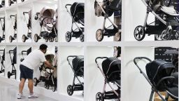 Mandatory Credit: Photo by YONHAP/EPA-EFE/Shutterstock (13391747a)
A man looks at a variety of prams arranged for the 42nd BeFe BabyFair that opened at the Starfield COEX Mall in Seoul, South Korea, 15 September 2022. The BeFe BabyFair runs from 15 to 18 September and gathers some 200 companies of which '40 percent of the exhibitors are from overseas', according to the fair's organizers BeFe Inc..
42nd BeFe Baby Fair opens, Seoul, Korea - 15 Sep 2022