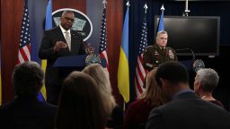 ARLINGTON, VIRGINIA - NOVEMBER 16: U.S. Secretary of Defense Lloyd Austin and Chairman of the Joint Chiefs of Staff Gen. Mark Milley speak to members of the press after a virtual Ukraine Defense Contact Group meeting at the Pentagon on November 16, 2022 in Arlington, Virginia. The Ukraine Defense Contact Group met again to discuss aiding for Ukraine amid Russia's invasion. (Photo by Alex Wong/Getty Images)