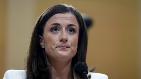 Cassidy Hutchinson, who was an aide to former White House Chief of Staff Mark Meadows during the administration of former US President Donald Trump, testifies during a public hearing of the U.S. House Select Committee to investigate the January 6 Attack on the US Capitol, on Capitol Hill in Washington, DC, June 28, 2022. 