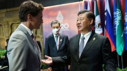 Canada's Prime Minister Justin Trudeau speaks with China's President Xi Jinping at the G20 Leaders' Summit in Bali, Indonesia, November 16, 2022.