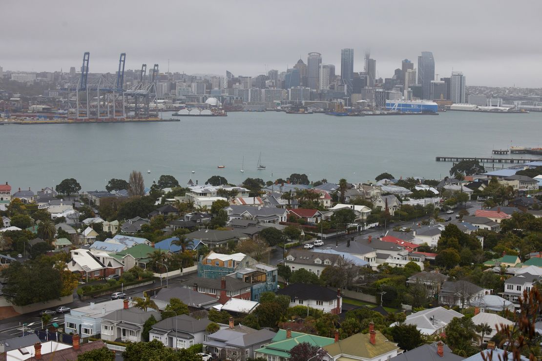 Houses in the suburb of Devonport across from the central business district of Auckland, New Zealand.
