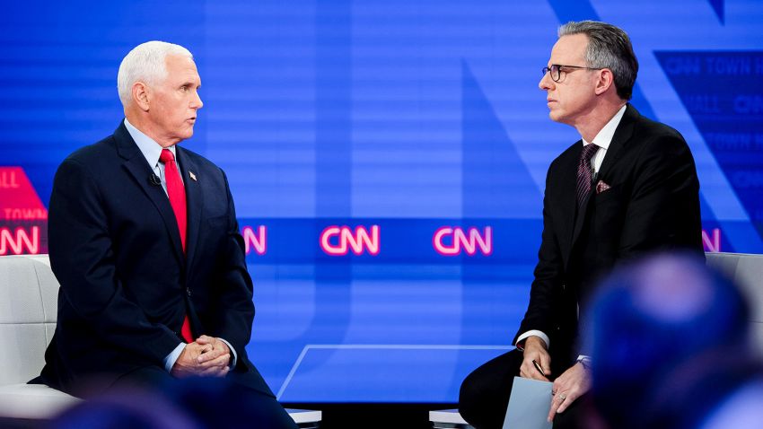 Former Vice President Mike Pence participates in a town hall with CNN's Jake Tapper in New York on Wednesday, November 16, 2022.