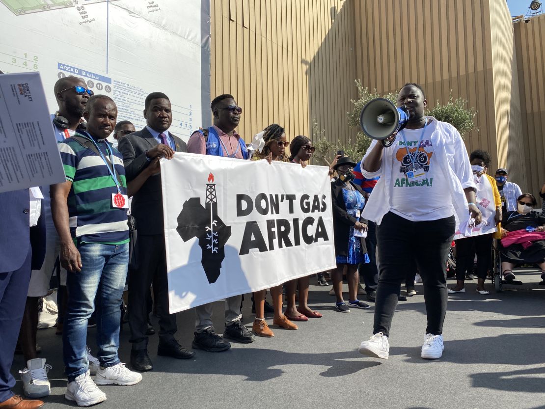 Bhekumuzi Bhebhe speaks at a protest against the development of new fossil fuel projects in Africa.