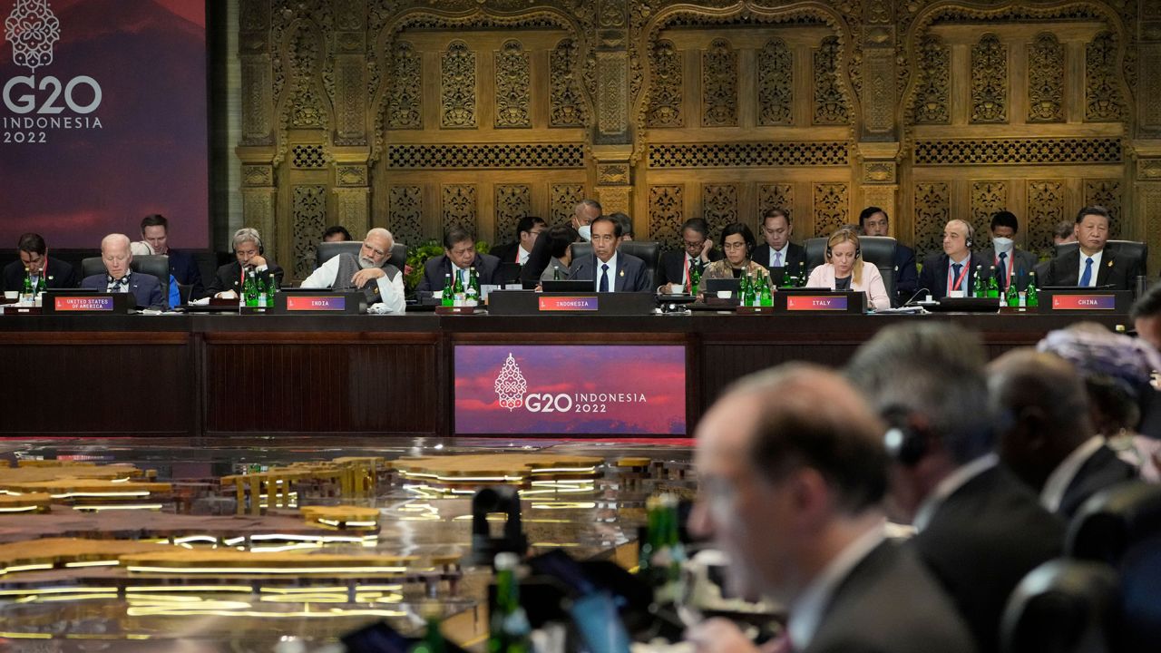 US President Joe Biden, India's Prime Minister Narendra Modi, Indonesia's President Joko Widodo, Italy's Prime Minister Giorgia Meloni and China's leader Xi Jinping attend the G20 leaders' summit in Bali, Indonesia, on November 15. 