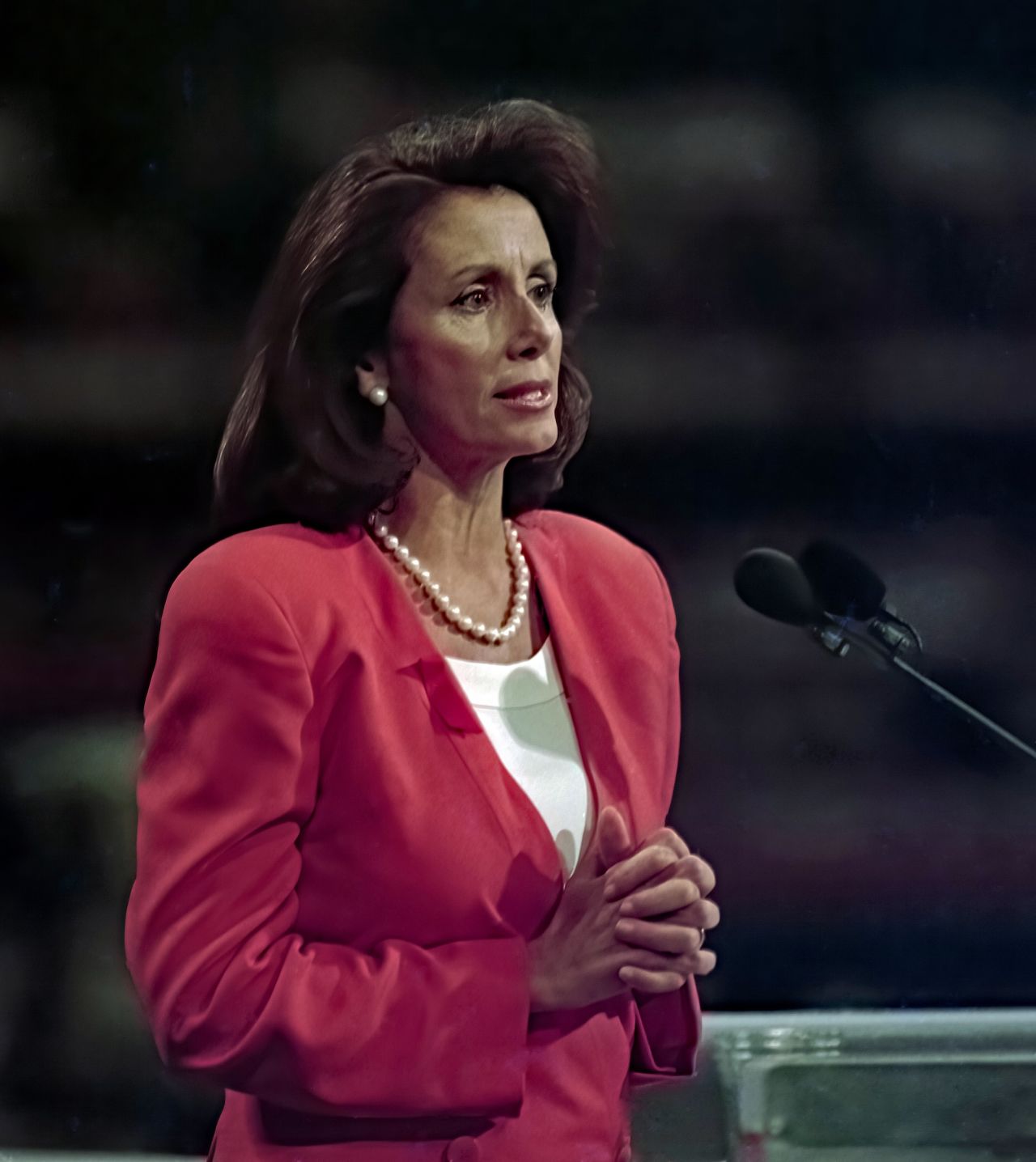 Pelosi delivers the minority report during the Democratic National Nominating Convention at Madison Square Garden in New York in 1992.