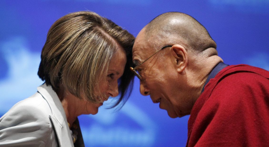 The Dalai Lama greets Pelosi during The Lantos Human Rights Prize award ceremony in Washington in 2009. The Dalai Lama was the inaugural recipient of the award.