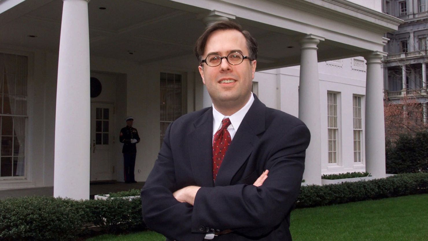 Michael Gerson poses in front of the West Wing of the White House in this March 30, 2001, file photo.