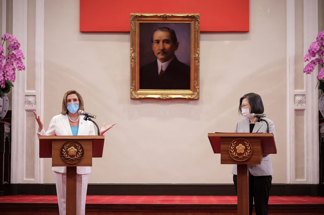 Pelosi, left, speaks alongside Taiwan President Tsai Ing-wen after receiving Taiwan's highest civilian honor in August 2022. Tsai thanked Pelosi for visiting and praised her long commitment to democracy and human rights.