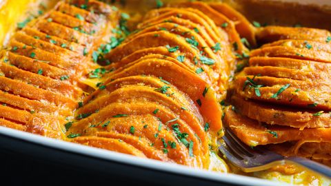 Vegan and vegetarian dishes, like this Parsley Sweet Potato Gratin, are sure to please everyone at your table.