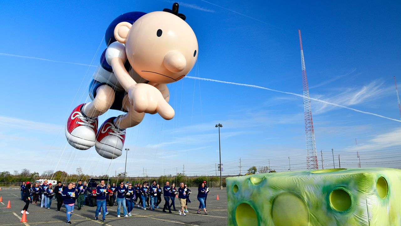 A "Diary of a Wimpy Kid" balloon makes a test flight on November 05, 2022, in East Rutherford, New Jersey. 