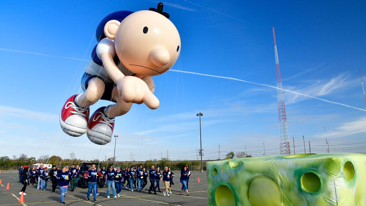 A "Diary of a Wimpy Kid" balloon makes a test flight on November 05, 2022, in East Rutherford, New Jersey.