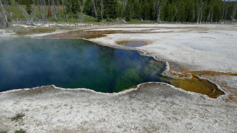 The Abyss Pool hot spring is seen in the southern part of Yellowstone National Park, where part of a human foot was found floating.