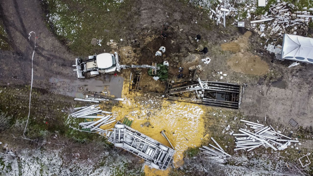 This aerial photo, taken on Thursday, November 17, shows the site where a missile strike killed two men this week in the eastern Polish village of Przewodów, near the border with Ukraine. The leaders of Poland and NATO said the missile was likely fired by Ukrainian forces defending their country against Russia and that it <a href="https://www.cnn.com/2022/11/16/europe/poland-missile-russia-ukraine-investigation-wednesday-intl-hnk" target="_blank">appeared to be an accident</a>.