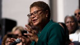 Los Angeles Mayor-elect Karen Bass speaks at a news conference in Los Angeles, Thursday, Nov. 17, 2022. Bass defeated developer Rick Caruso to become the next mayor of Los Angeles on Wednesday, making her the first Black woman to hold the post as City Hall contends with an out-of-control homeless crisis, rising crime rates and multiple scandals that have shaken trust in government. (AP Photo/Jae C. Hong)