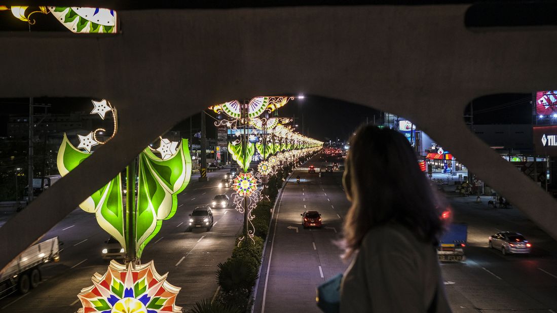 <strong>San Fernando, Philippines:</strong> Home to the Giant Lantern Festival, the city is a visual wonderland at Christmas, such as this footbridge looking out over festive, illuminated decorations.