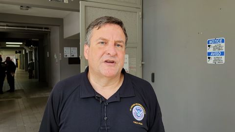 Jeffrey Quiñones, public affairs specialist for U.S. Customs and Border Protection, speaks to the media Nov. 17, 2022, off the coast of Puerto Rico.