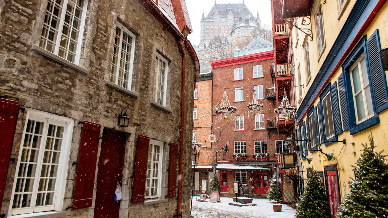 The graceful streets of the historic Petit Champlain district in Quebec City make for a sublime winter holiday stroll.