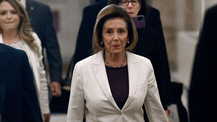 Outgoing US Speaker of the House of Representatives Nancy Pelosi, Democrat of California, arrives at the US Capitol in Washington, DC, on November 17, 2022. - Pelosi, the veteran Washington powerbroker and longtime leader of the Democrats in Congress, was set to 