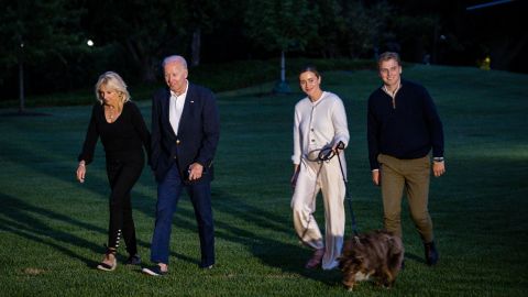 President Joe Biden, First Lady Jill Biden, grandaugher Naomi Biden and fiance Peter Neal walk to the White House from Marine One in June in Washington, DC. 