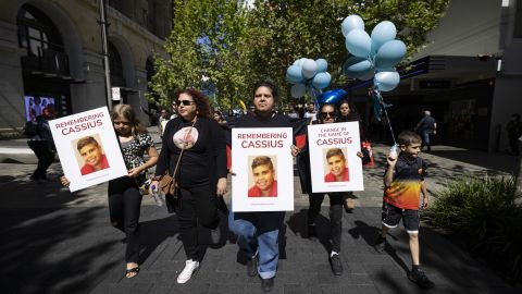 Cassius' mother Mechel Turvey attends a rally for her son on November 2, 2022 in Perth, Australia. 