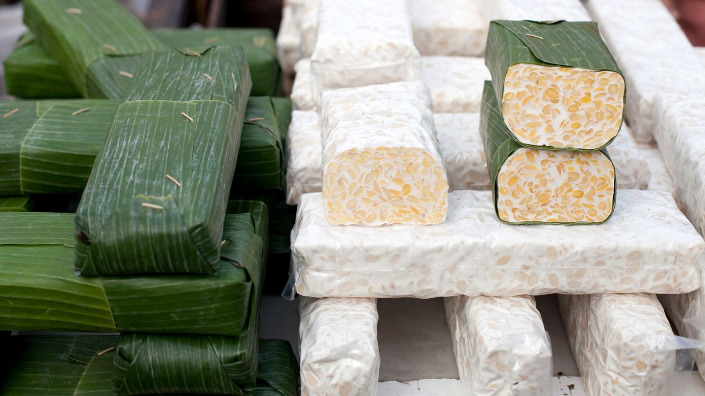 <strong>Tempeh: </strong>A rising star in plant-based diets around the world, tempeh has in fact been a constant in Javanese culture for more than four centuries. The low-fat high-protein meat substitute is made of soybeans fermented in banana leaves.