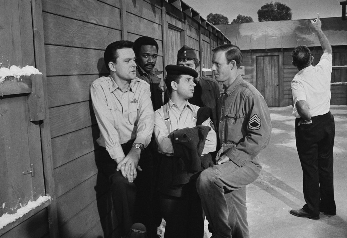 From left: Bob Crane, Ivan Dixon, Robert Clary, Richard Dawson and Larry Hovis in "Pizza Parlor," an episode of "Hogan's Heroes" from December 8, 1965