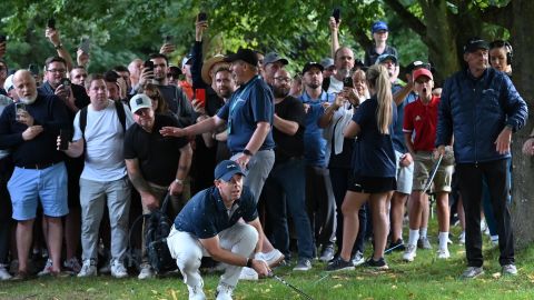 Rory McIlroy gets into trouble out of bounds at the BMW PGA Championship in September.