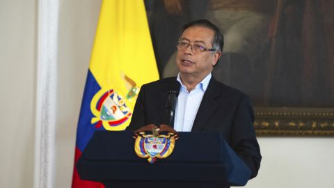 Colombian President Gustavo Petro speaks during a press conference about his government's first 100 days in office, in Bogota on November 15.