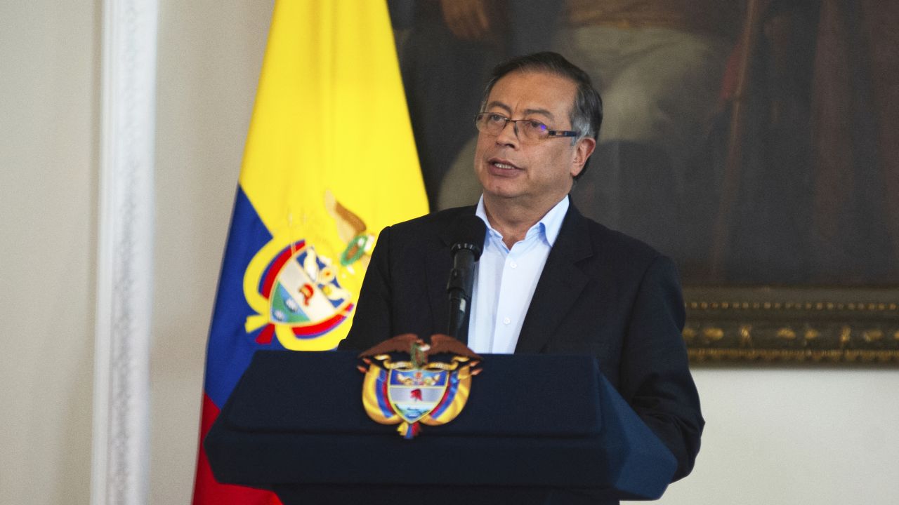 Colombian president Gustavo Petro speaks during a press conference about the first 100 days of his government in office, in Bogota on November 15.