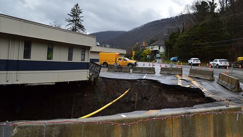 A large sinkhole has opened up next to the Hinton, West Virginia, police department.