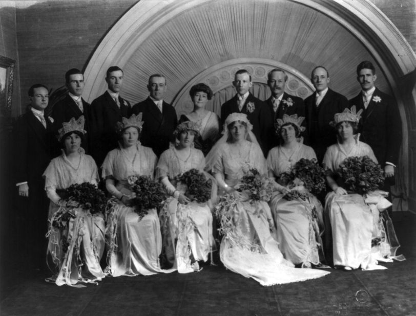 The wedding party of Francis Bowes Sayre and Jessie Woodrow Wilson, daughter of President Woodrow Wilson, in 1913.