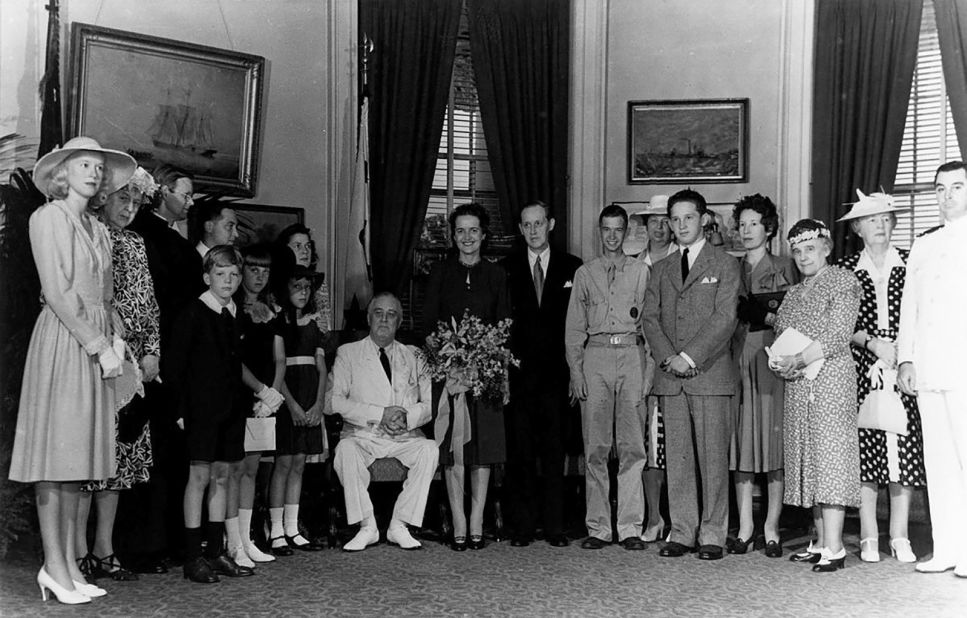 President Franklin D. Roosevelt and first lady Eleanor Roosevelt attend the wedding of Louise Macy and Harry Hopkins in 1942. Hopkins was a close friend of President Roosevelt and later became secretary of commerce.