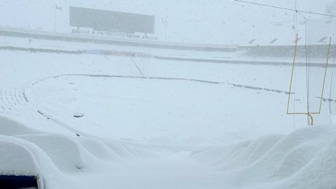 Highmark Stadium in Orchard Park, home of the Buffalo Bills, was blanketed Friday with several feet of snow.