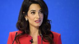 LONDON, ENGLAND - JULY 10: Human rights barrister Amal Clooney speaks during a discussion at the Global Conference on Press Freedom on July 10, 2019 in London, England. The conference sees speakers from around the world sharing their experiences and thoughts on protecting the rights of members of the media around the world. (Photo by Leon Neal/Getty Images)