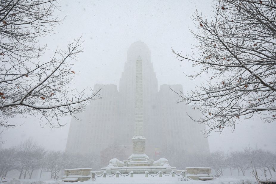 Buffalo's City Hall is shrouded during a snowstorm on Friday.