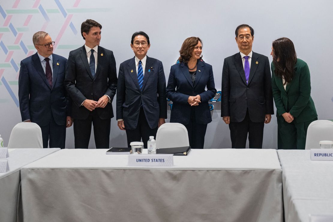 US Vice President Kamala Harris meets with US allies at APEC following North Korea's ballistic missile launch on Friday. 