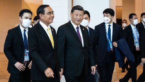 Thai Prime Minister Prayut Chan-o-cha and Chinese leader Xi Jinping meet at APEC on November 18, 2022 in Bangkok, Thailand.