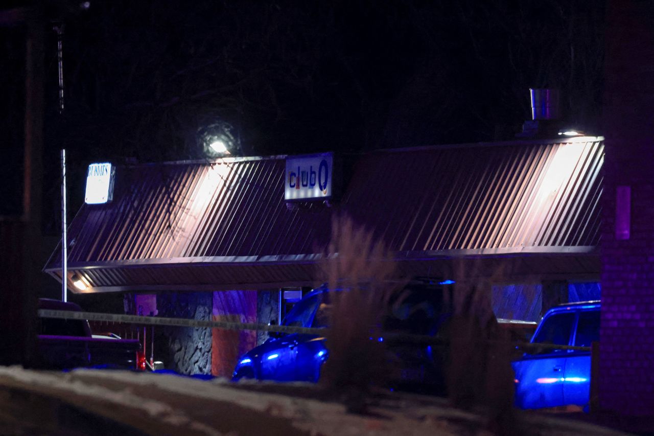 A general view of Club Q as police respond to the shooting.